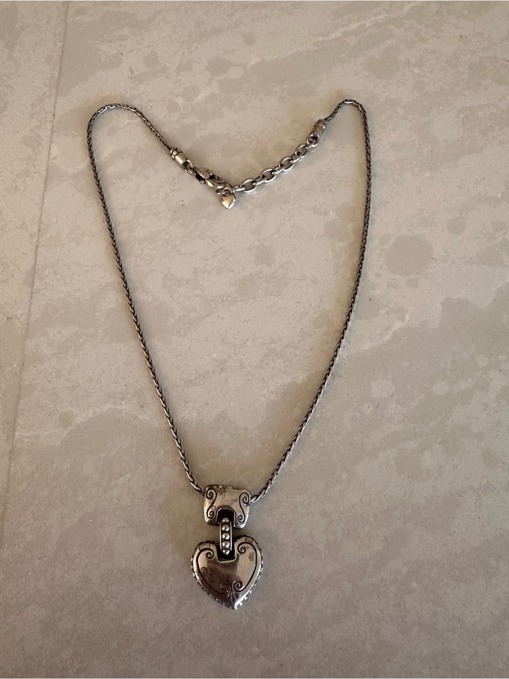 Brighton Silver Heart Locket Necklace with Filigree Detail